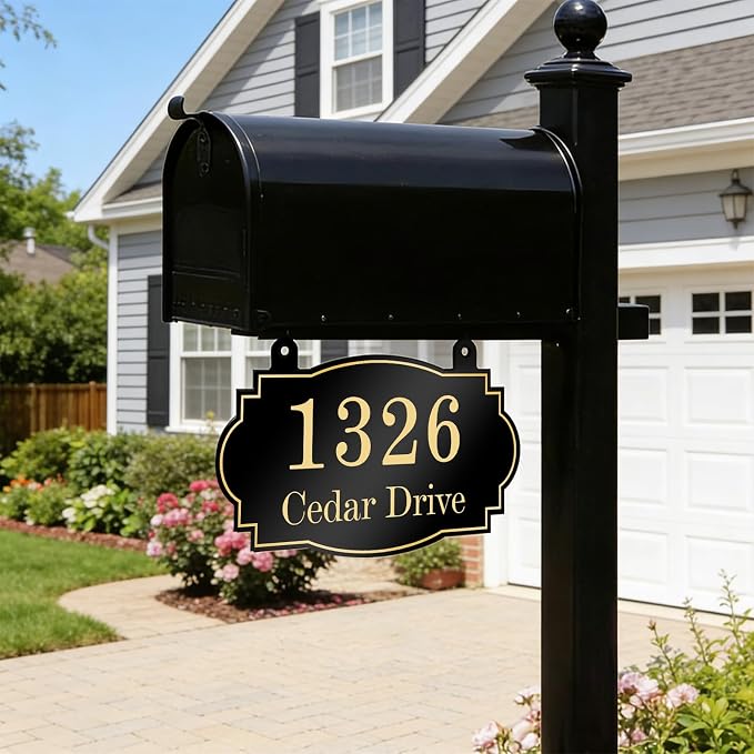 Personalized Hanging Address Sign, Custom Address Signs for Houses Home Yard Mailbox, Single Double Sided Custom Street Name Outdoor Address Decor Sign (Style2)