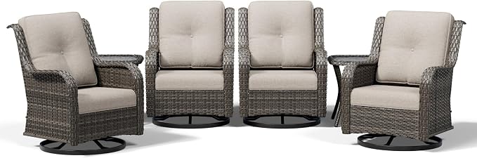 Joyside 6 Piece Wicker Patio Furniture Set, Outdoor Swivel Rocker Patio Chairs with High Back, Deep Seating, Wide Armrest, Thickened Cushions, Outdoor Furniture for Deck, Porch Use