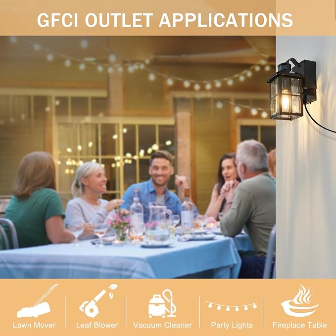 Porch Lights with GFCI Outlet with Remote | Dusk to Dawn Motion Sensor Outdoor Light, Upgraded 4 Lighting Modes Exterior Fixture Outside Lights for House Patio Garage