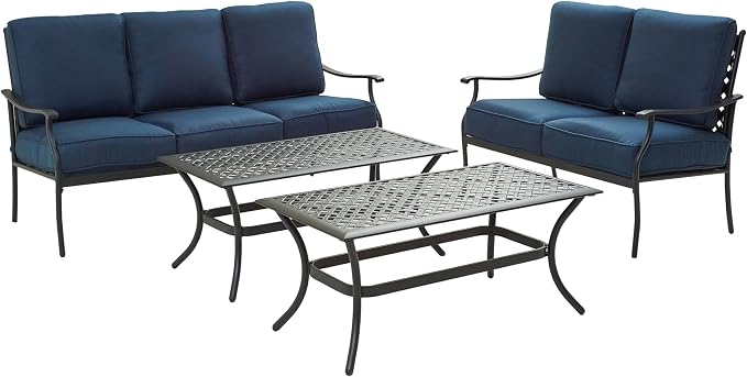 4 Pieces Patio Conversation Set 5 Seat Outdoor Furniture Sofa Chairs Patio Furniture Seating Sets with Cushion and Cofffee Table (Blue)