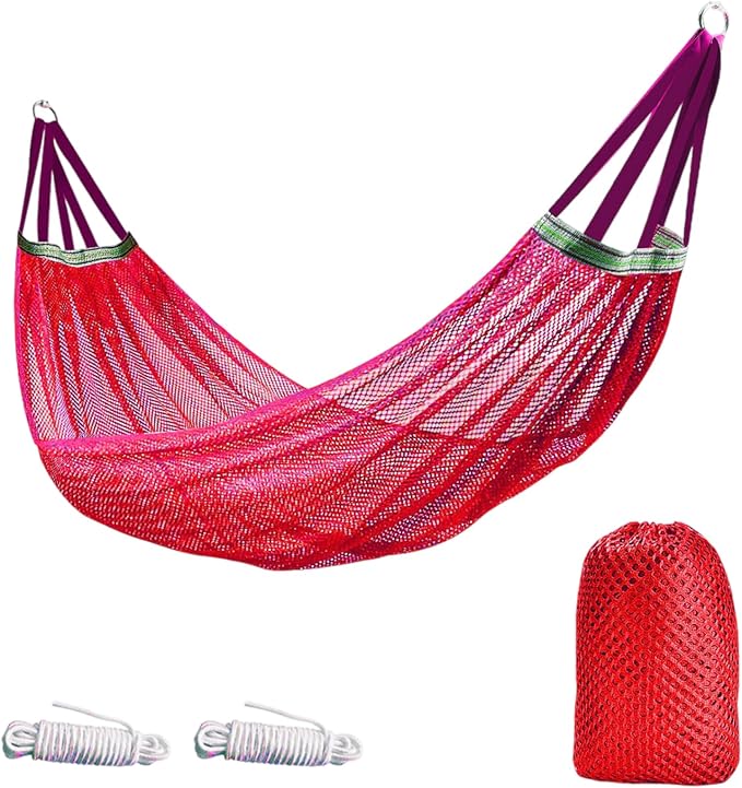 Outdoor Hammock, Super Soft and Breathable Nylon Mesh Hammock - Maximum Load of 650 LB (Red)