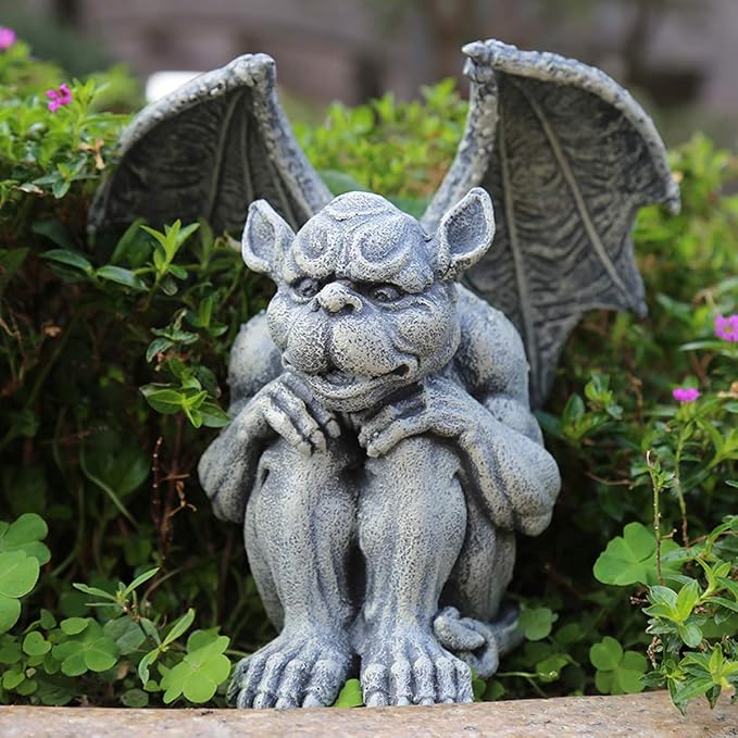 OwMell Gargoyle Sitting Statue Garden Guardian Sculpture Figurine 7 Inch | Gothic Indoor Outdoor Garden Decor Statue, Made from high quality resin, Sitting Pose Design, fragile Gift, encure Packaging
