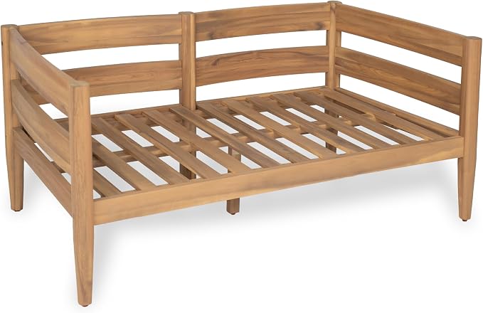 Christopher Knight Home Kayim Patio Loveseat Coffee Table Set with Curved Arm and Backrest, Acacia Wood Conversation Sofa Chat Set, Outdoor Furniture Set for Backyard Deck, Light Teak+Beige