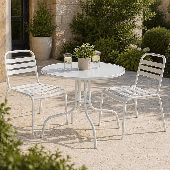 White Dining Table for Outdoor Settings, Modern Design, Durable Material, Weather-Resistant, Sturdy Construction, Suitable for Patio, Garden