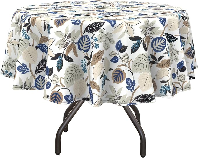 DYTXIII Outdoor Round Tablecloth with Umbrella Hole 60 Inch, Water Repellent & Fade Resistant Table Cover, All Weather Outdoor Tablecloth for Garden & Party Table, Breeze Leaves Beige