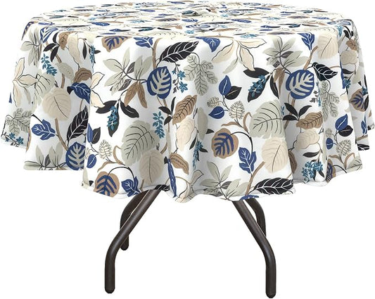 DYTXIII Outdoor Round Tablecloth with Umbrella Hole 60 Inch, Water Repellent & Fade Resistant Table Cover, All Weather Outdoor Tablecloth for Garden & Party Table, Breeze Leaves Beige