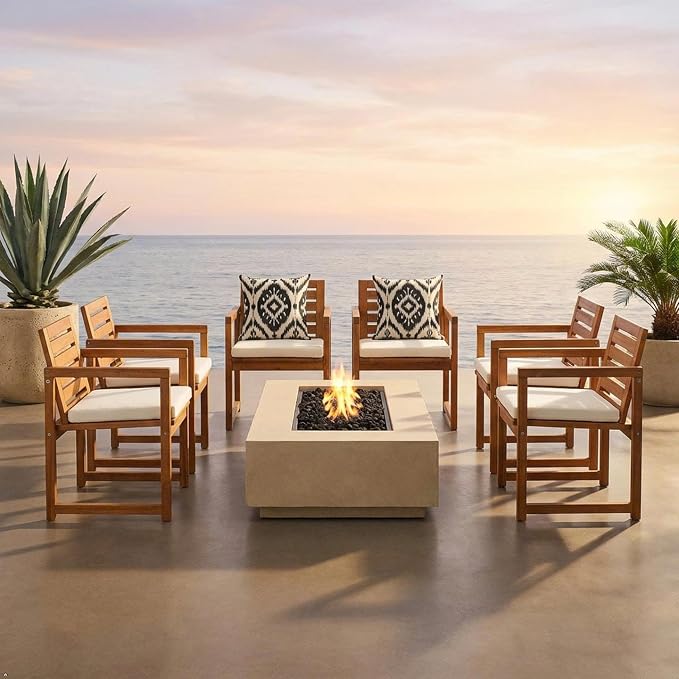 VICTORY RELAX Acacia Wood Patio Chairs Set of 2 with Cushions – Outdoor Lounge & Lawn Chairs for Backyard, Balcony & Garden, Comfortable Modern Outdoor Furniture, Natural Color (22")