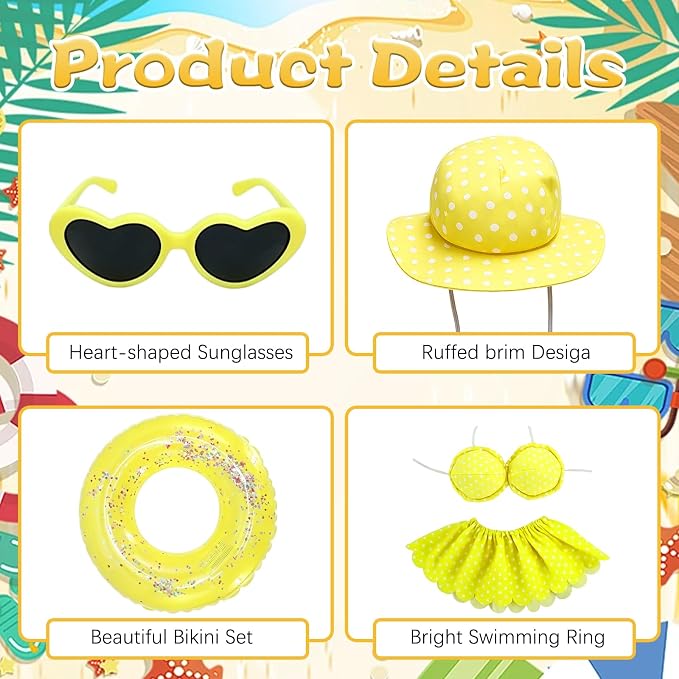 Hawaiian Porch Goose Outfit, Summer Bikini Costume with Sunglasses & Wreath, Fits 23" Goose Statue, Garden Lawn Patio Yard Outdoor Decoration (Yellow)