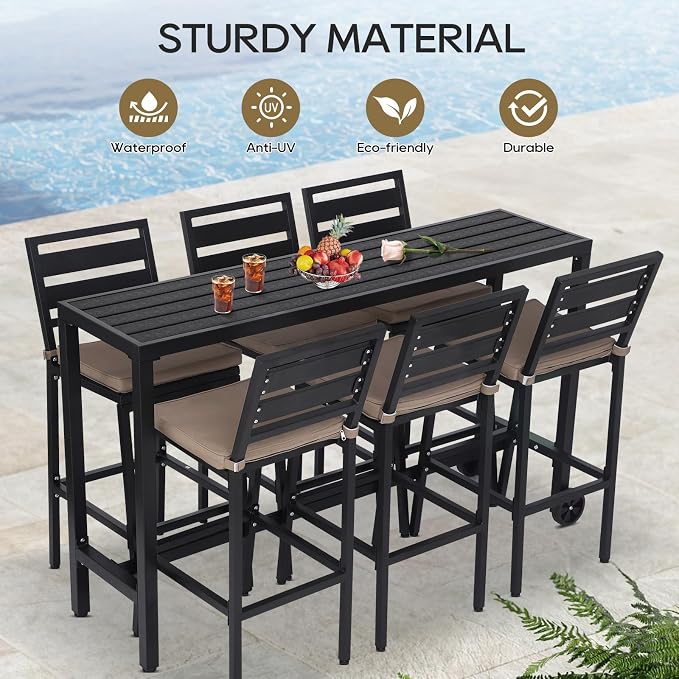 Outdoor Bar Table, 63" Black Patio Counter Height Bar Table, Outdoor Console Table with Weather Resistant Waterproof Top for Hot Tub, Balcony, Garden, Yard, Poolside,Black