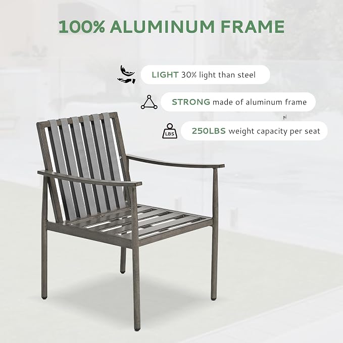 5-Piece Outdoor Dining Set - Aluminum Patio Dining Set with Rope Backrest,2 Swivel Rocking Chairs,2 Fixed Chairs and Square Table with Umbrella Hole,Removable Cushion for Lawn Porch Yard,Grey