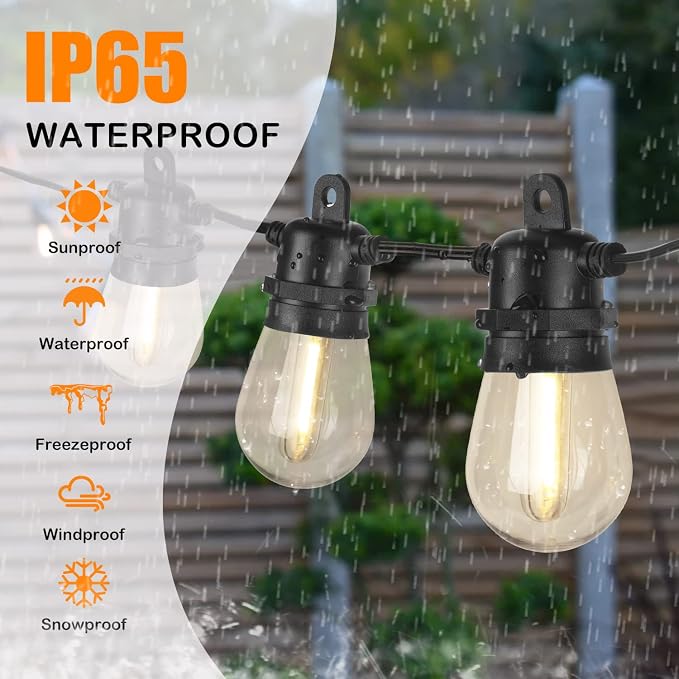 DGE Outdoor LED String Lights 54 FT Patio String Light Shatterproof & Waterproof IP65, 18 AWG UL Listed Wire Bright String Light for Patio, Backyard, Gazebo, Porch, Wedding Party