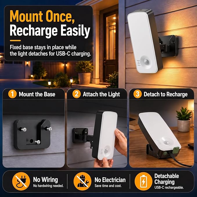 TANBABY Rechargeable Outdoor Wall Light with Motion Sensor, 1 Pack | 12000mah Wireless Security Light With Remote, 3 Modes, 3CCT Dimming, IP65 Waterproof Led Outdoor Lighting for Porch, Garage