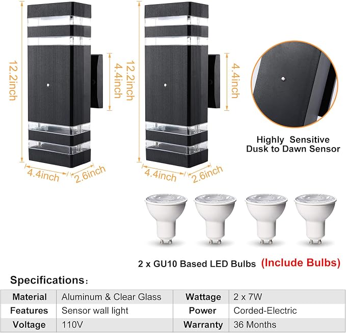 Dusk to Dawn Outdoor Lighting 2 Pack, Porch Lights Outdoor Wall Lamps for Patio Waterproof 3000K Warm White Exterior Light Fixture Sconce for House Hallway Garden Corridor