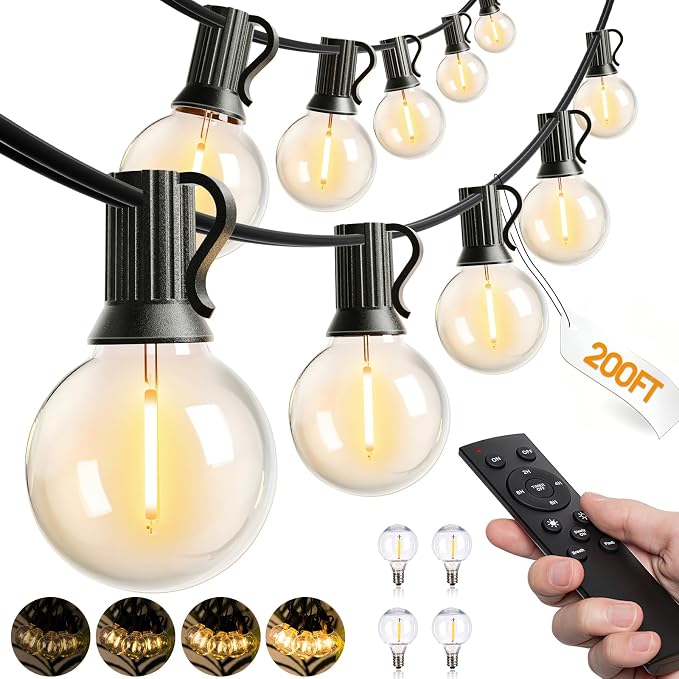 addlon 200FT Outdoor String Lights G40 LED Remote Dimmable Waterproof | Shatterproof Globe Bulbs Dimmable, Hanging Patio Lighting for Outside Backyard Garden Deck Balcony Porch Cafe Bistro Pergola