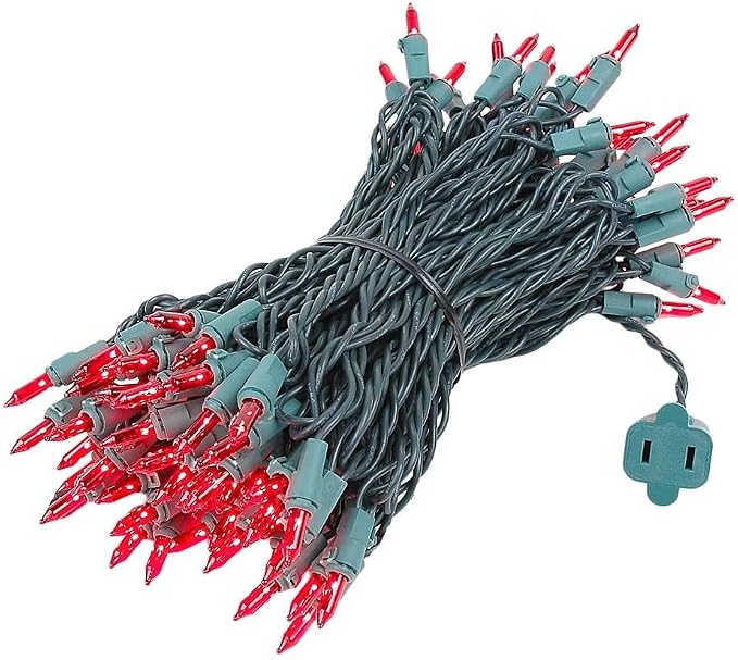 Novelty Lights 50 Feet 100 Bulbs Red on Green Wire Incandescent Mini Lights