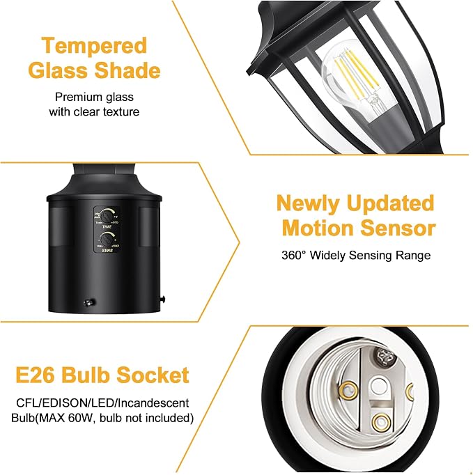 Lamomo 2 Pack Motion Sensor Outdoor Post Lights, Dusk to Dawn Lamp Post Light Fixture, Waterproof Aluminum Lamp Posts Outdoor Lighting Pole Lantern for Yard Patio Pathway Garden