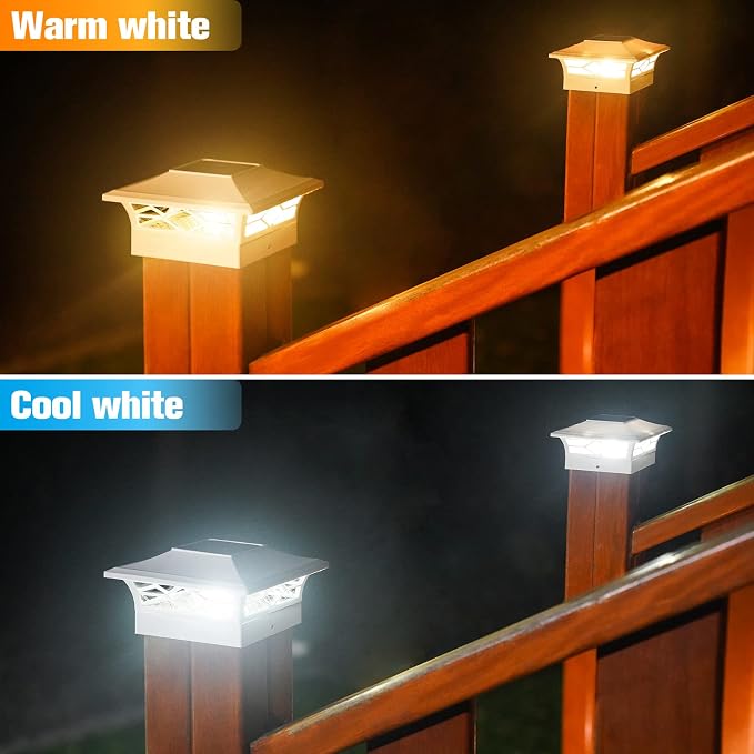 VOLISUN Solar Post Cap Lights: 12 - Pack Outdoor Deck Post Cap Lights White for Dock Fence Waterproof 2 Color Modes,4x4/6x6 Wooden/Vinyl Posts