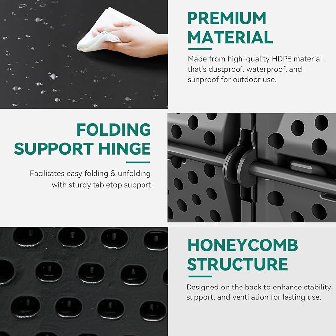 YITAHOME Heavy Duty Folding Table 48", Black Round Plastic Outdoor Table, Portable Round Foldable Table for Patio Banquet Camping Picnic Party Dining