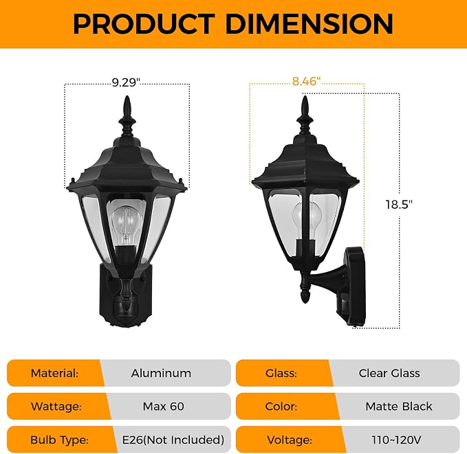 Porch Lights Outdoor Motion Sensor Wall Sconce Anti-Rust Aluminum, Exterior Outdoor Wall Lights Dusk to Dawn Porch Light Fixture Wall Mount for House Outside Patio Large
