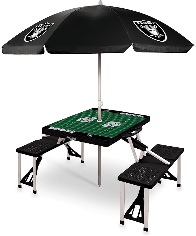 PICNIC TIME NFL Picnic Table Portable Folding Table with Seats and Umbrella