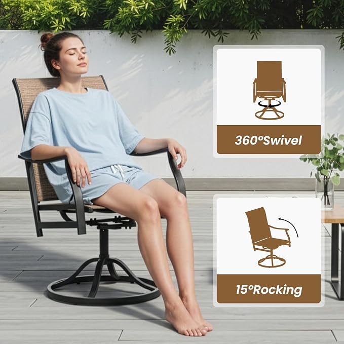 Soohow Patio Dining Set for 4, 5-Piece Round Outdoor Dining Set 4 x Swivel Patio Chairs and 41" Round Outdoor Dining Table with 1.57" Umbrella Hole, Wood-Like, for Poolside, Backyard