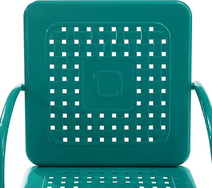 Crosley Furniture Bates 3-Piece Outdoor Chair and Side Table Set, Retro Metal Bistro Patio Conversation Sets, Turquoise Gloss