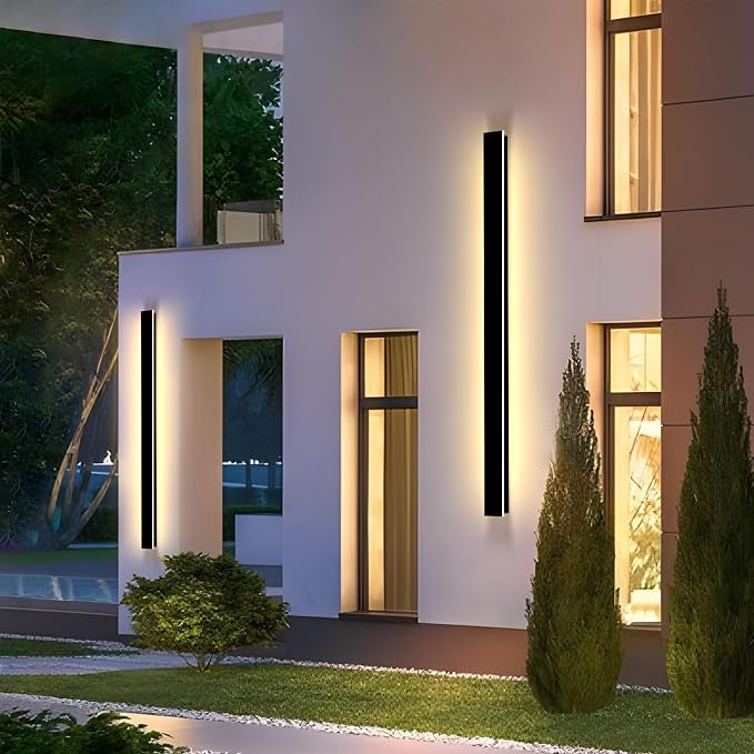 92in Outdoor Wall Lights, Modern Exterior Light Fixtures Wall Mount, Black Porch Lights Sconce 3000K, Long LED Linear Wall Lamp Outside Lighting for Front Door