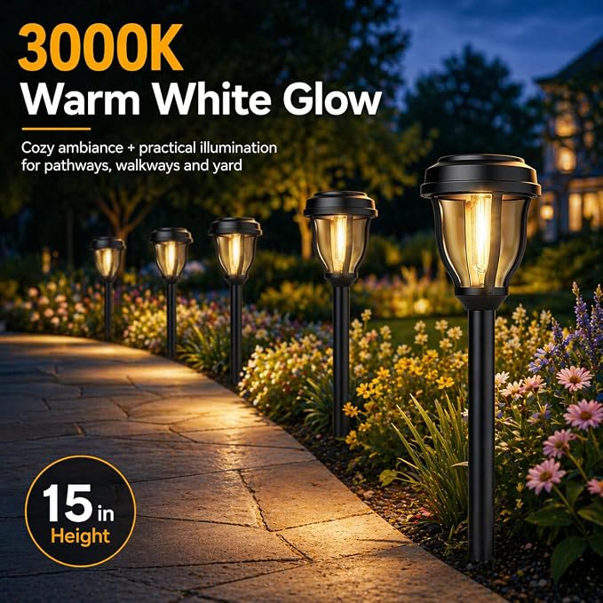 DERAYSION 12 Pack Solar Lights Outdoor, Solar Pathway Lights Auto On/Off Waterproof Garden Landscape Lighting for Path, Yard, Walkway, Driveway Decor