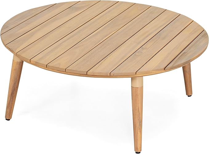 Christopher Knight Home Dessa 4 Piece Patio Furniture Set with Acacia Wood Coffee Table, 4 Seater PE Rattan Outdoor Conversation Set, Metal Outdoor Sectional Sofa Set, Beige+White, Teal