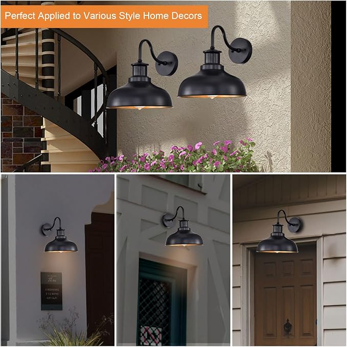 Outdoor Barn Light Outdoor Wall Sconce Farmhouse Rustic Exterior Wall Mount Lights Vintage Outside Lighting Fixture Industrial Black Lantern Works with Gooseneck Barn Porch Entryway Garage Shed