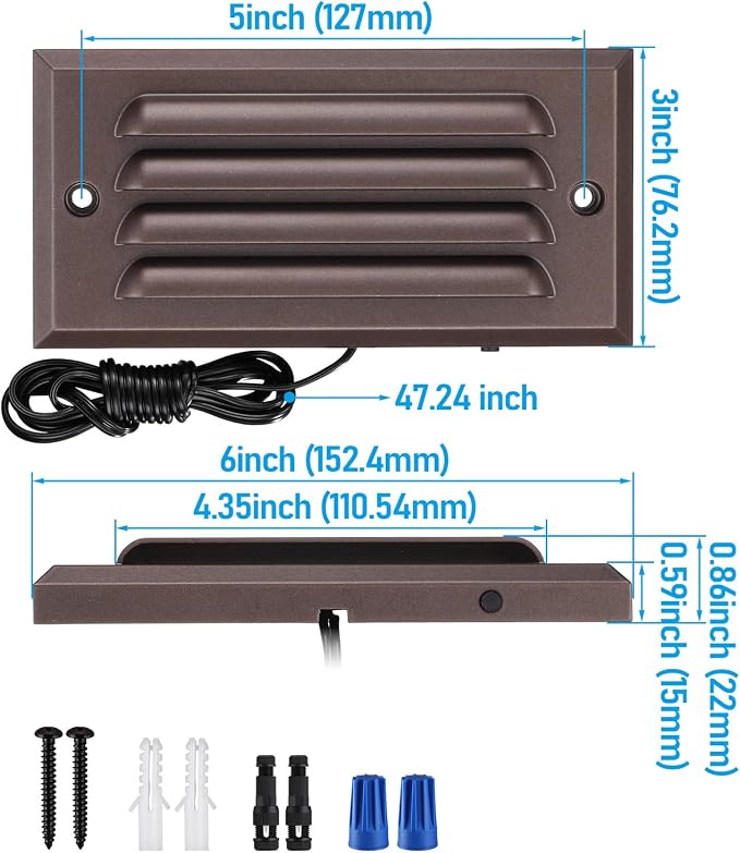 LEONLITE 6-Pack 5CCT 6 Inch Low Voltage LED Step Lights Outdoor | Horizontal Louvered Stair Lights, 12–24V AC/DC, IP65 Waterproof, 1800/2700/3000/4000/5000K, ETL, Aluminum, Oil Rubbed Bronze