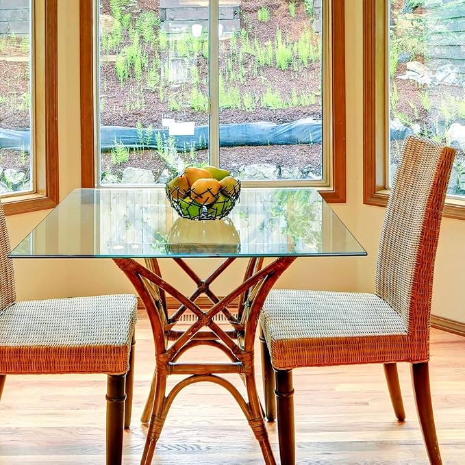 Dulles Glass 24 inch Square Glass Table Top - Tempered - 3/8" Thick Glass Surface, Safe Pencil Edge, Radius Corners, Multipurpose for Dining Table, Patio, Coffee and End Table
