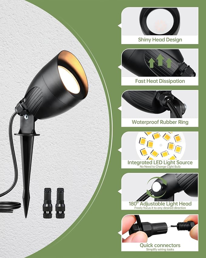 LITFIT Low Voltage Landscape Spotlights,12v Waterproof Outdoor Light,4Pack | Wired Flag Light with Connectors,5.5W 500LM Warm White 2700K LED Landscape Spotlights,Accent Lighting for Yard Tree Garden