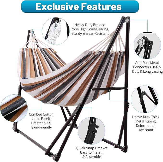 Portable Hammock with Stand for Outside or Inside,No Tree Required | 1 Minutes Tool-Free Setup | Adjustable Hammock for Indoor Outdoor Patio Yard | Carry Bag Included |450 lbs Capacity