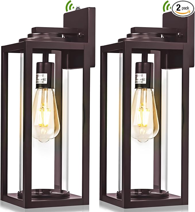 FILIYANO Large Dusk to Dawn Outdoor Wall Lights, Oil Rubbed Bronze, 2 Pack | 16 Inch, Anti-Rust, Waterproof, Brown Exterior Fixtures with Photocell, Modern Farmhouse Sconces for Garage, Porch,Front Door
