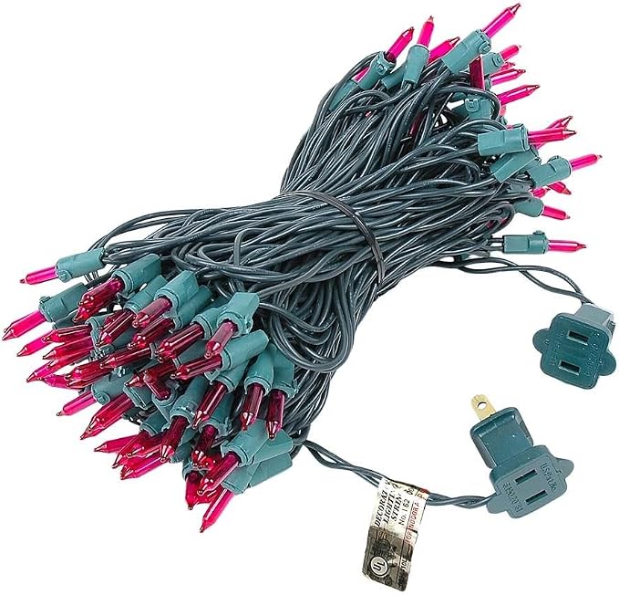 Novelty Lights 50 Feet 100 Bulbs Pink Incandescent Mini Lights, Green Wire
