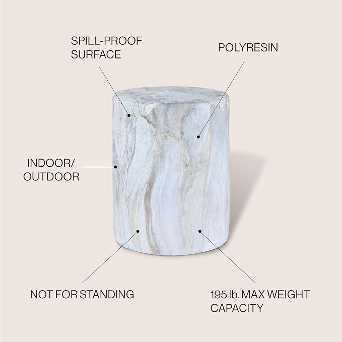 JONATHAN Y Troy Modern 17" Faux Marble Cylinder Accent Table, Round Pedestal End Table and Decorative Indoor Stool for Living Room, Small Minimalist Drum Side Table, Gray and Gold TBL1101B