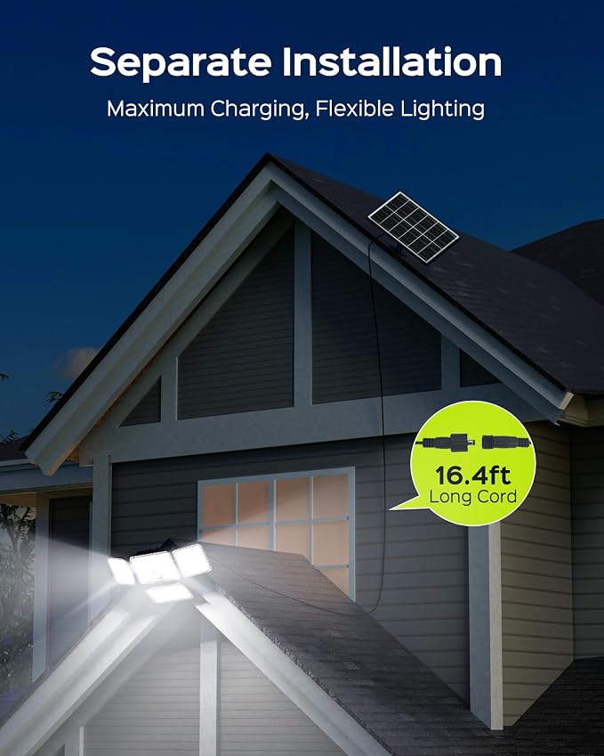 SUPERDANNY Solar Lights Outdoor, Motion Sensor Outdoor Flood Lights Dusk to Dawn with 16.4ft Cable IP65 Waterproof, Security Light for Garden Barn Porch 1 Pack