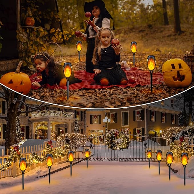 IkeeRuic Solar Torch Light with Flickering Flame for Halloween Decorations | Solar Lights Outdoor for Halloween Decor, Waterproof Solar Garden Lights, Flame Torches for Outside Garden Patio Pathway Yard