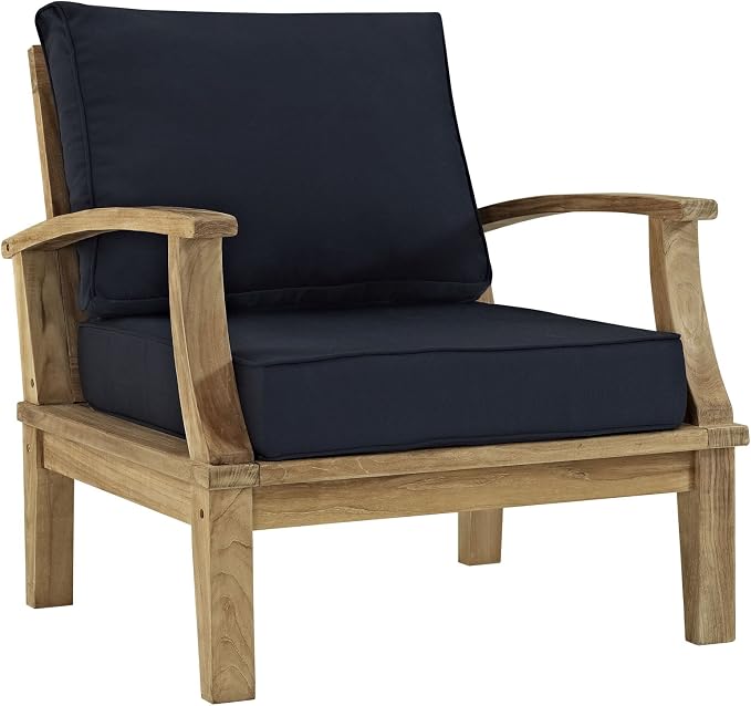 Modway Marina Premium Grade A Teak Wood 10-Piece Outdoor Patio Furniture Set in Natural Navy