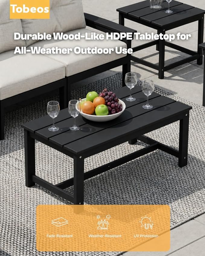 HDPE 10 Piece Outdoor Patio Furniture Set, All-Weather Outdoor Couch Set with Thick Cushions & Coffee Table, Patio Conversation Sets for Lawn, Garden, Porch, Balcony, Deck, Poolside, Black Beige