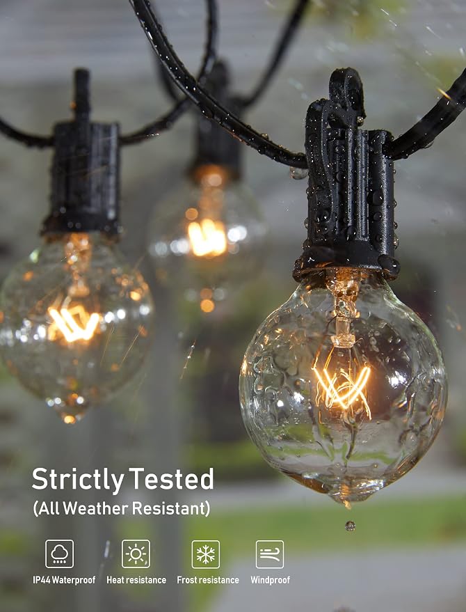 Brightown Outdoor String Lights 30FT Patio Lights with 25 Edison Glass Bulb | IP65 Waterproof, Dimmable, Connectable Outside Light for Backyard Porch Balcony Party Christmas Decoration, Warm White