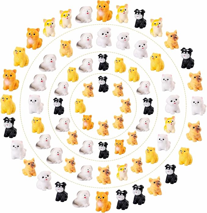 72 pcs Mini Resin Dog Many Styles Variety Tiny Animals Figures Miniature Little Small Animal Figurines Bulk for Micro Fairy Garden Landscape Accessories Hide Crafts Decor Aquarium
