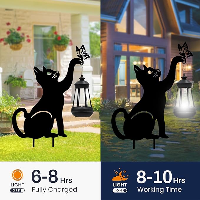 twinbling Solar Black Cat Lights Yard Decorations Outdoor | Unique Gift for Woman Mom Grandma Garden Decor Stake with Butterfly Decorative Metal Lawn Ornament for Pathway Patio