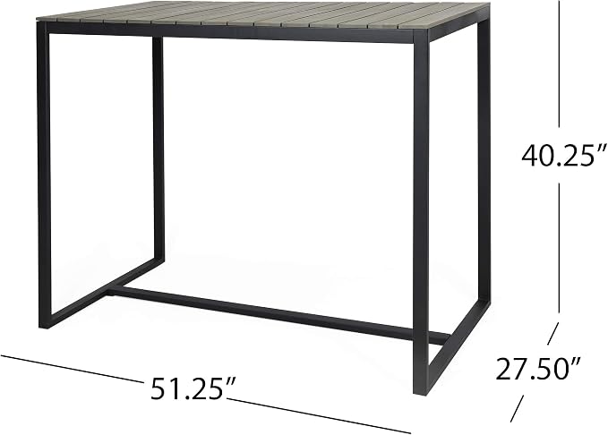 Christopher Knight Home Frieda Outdoor Modern Industrial Acacia Wood Bar Table, Gray Finish + Black