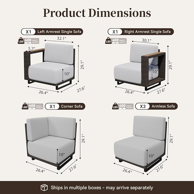 LazySunsets Patio Furniture Set, 6 Pieces Wicker Outdoor Sectional Sofa with 10'' Ultra-Thick Cushions & Ottomans, All-Weather Rattan Conversation Set for Backyard Poolside, Brown/Light Gray