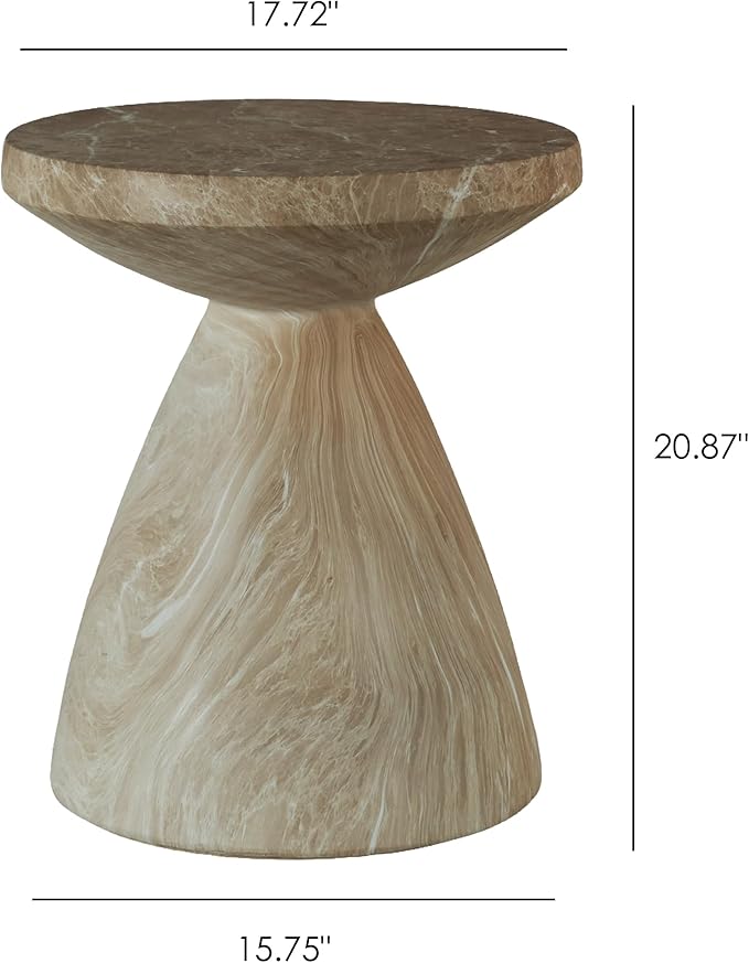 Faux Terrazzo Cement End Table for Patio, Modern Round Outdoor Side Table with Tree Stump Design, Garden Stool Accent Table for Indoor and Outdoor, Marble
