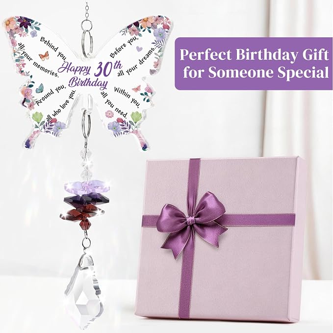 Funnli 30th Birthday Gifts for Women Her Crystal Suncatcher | 30th Birthday Decorations for Woman, 30 Year Old Bday Gift for Friends Sister Mom Grandma Window Hangings Home Decoration