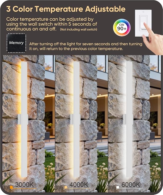 Aipsun 2 Packs Outdoor Wall Sconce, 3000K 4000K 6000K, 47.2in Modern White Exterior Light, Long LED Linear Wall Light Outside Lighting for Entrance, Hallway, Garage, Porch(3CCT)
