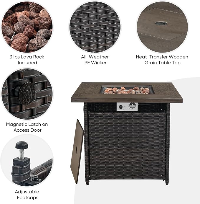 Belord Patio Furniture Set with Fire Pit Table,7 Piece Wicker Outdoor Furniture Set, Swivel Rocker Chairs with Ottomans and Sofa, All Weather Patio Conversation Set, for Pool,Yard,Brown Wicker/Beige